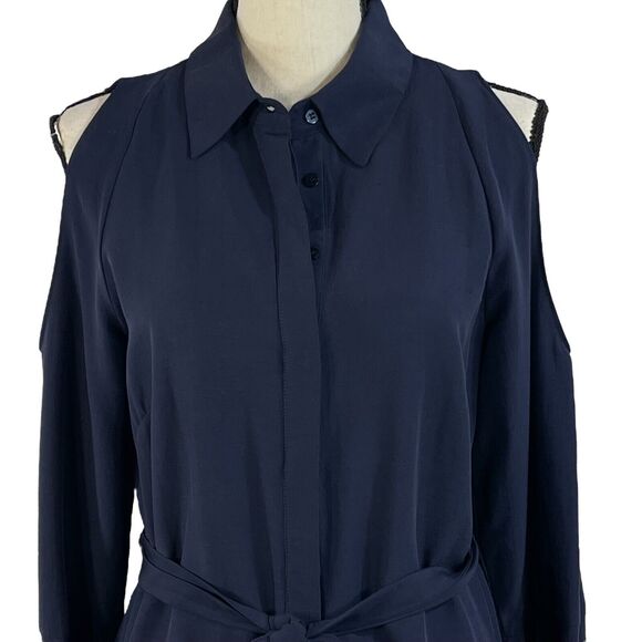 Antonio Melani SZ 8 Shiloh Shirt Dress Bell Sleeve Button-Up Cold Shoulder Blue - Picture 2 of 9